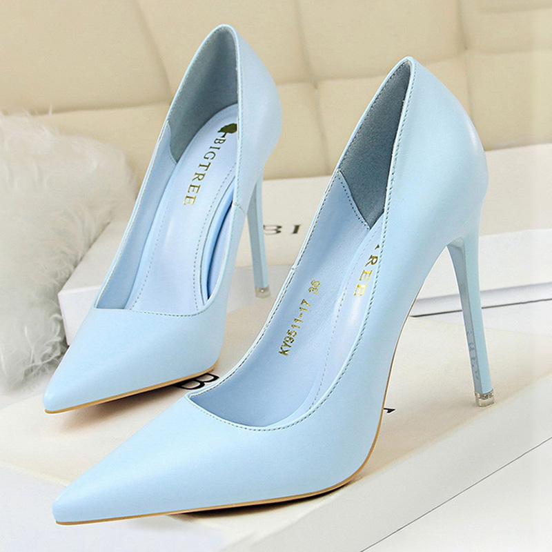 Shoe Tree - BIGTREE รองเท้าผู้หญิงปั๊ม Pu หนังรองเท้าส้นสูงรองเท้าแฟชั่นรองเท้างานแต่งงาน Stiletto รองเท้าส้นสูงรองเท้าเซ็กซี่ขนาดใหญ่ขนาด42