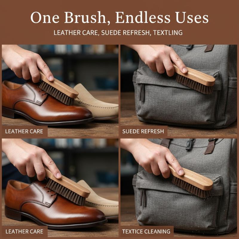 Leather Shoe Polish - แปรงขัดรองเท้าไม้ 1 ชิ้น ขนแปรงจากขนม้า ดูแลรองเท้าหนังอย่างอ่อนโยน ทำความสะอาดและขัดเงา