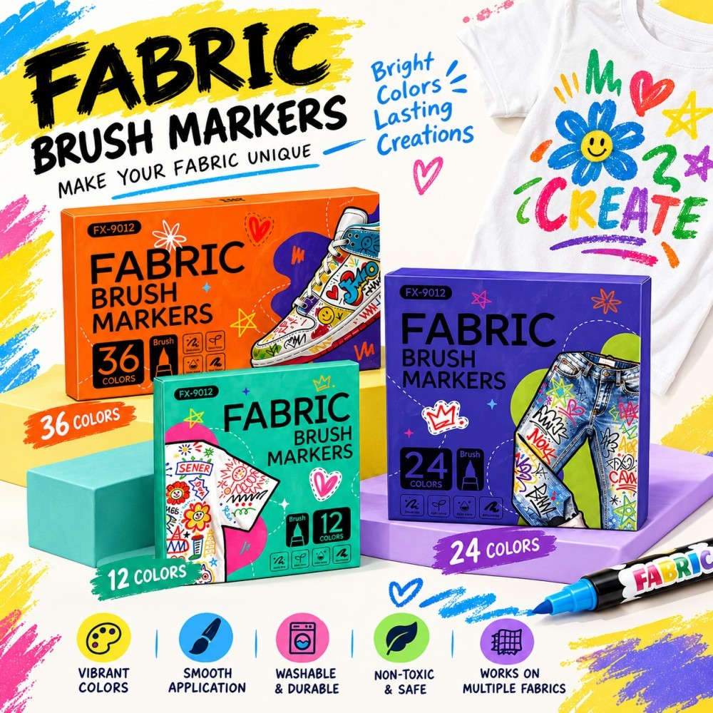 Shoe Brush - ปากกาเขียนผ้า (ชุด 12/24/36 สี) สีสดชัด หัวพู่กัน