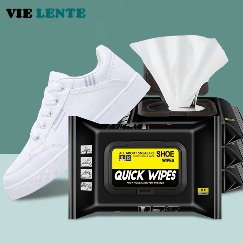 Shoe Cleaner - 12 ชิ้น/30 ชิ้นทิ้งรองเท้าผ้าเช็ดทําความสะอาดแบบพกพาสีขาวรองเท้าทําความสะอาดผ้าเช็ดทําความสะอาดรองเท้าผ้าใบทําความสะอาด Quick เช็ดเปียก VIE